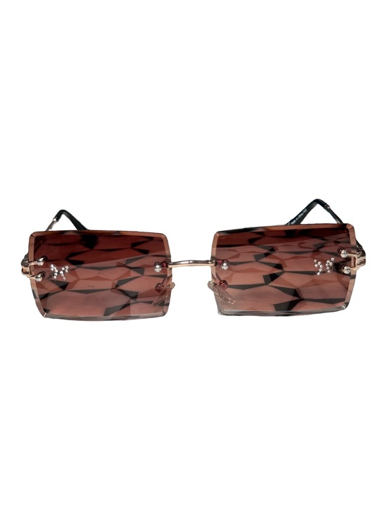 Accessories - 💎🎀 Y2K 2000s bling embellished bow Rectangular Brown Tinted Sunglasses for Women